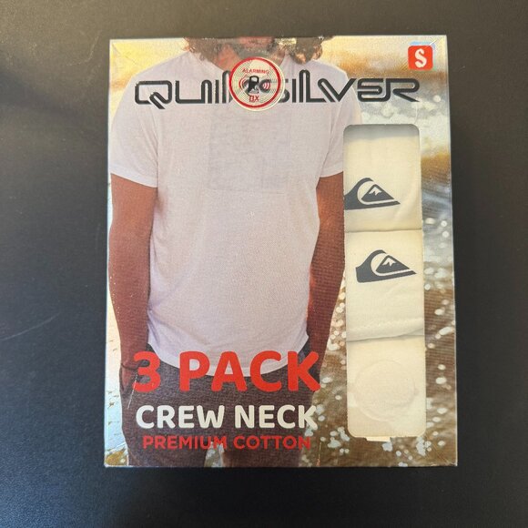 Quiksilver Crew Neck Premium Cotton White T-Shirts 3 Pack Small NEW - Picture 1 of 7
